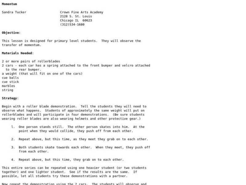 Momentum Lesson Plan