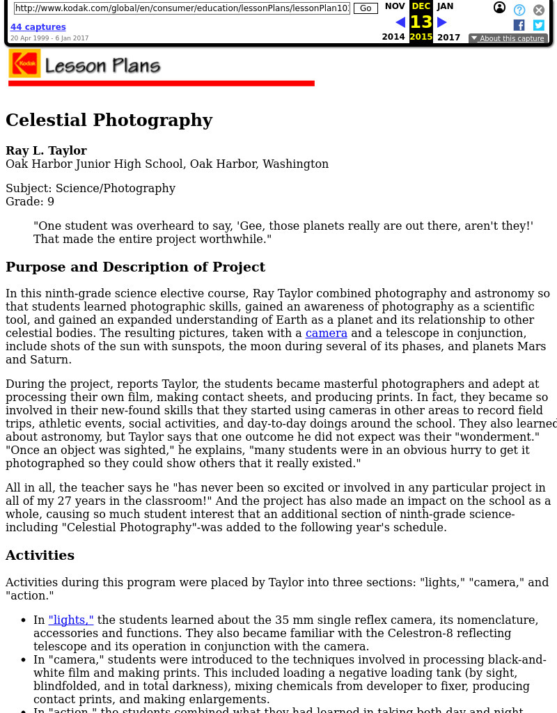 Celestial Photography Lesson Plan