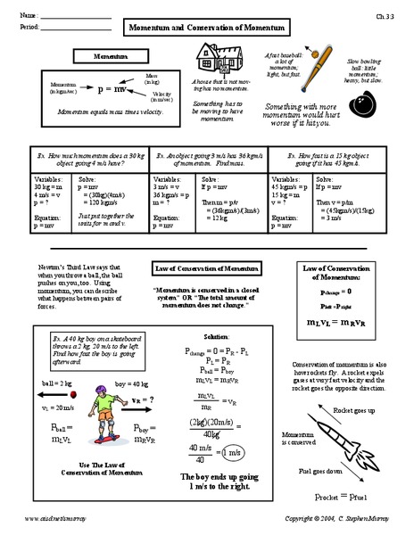 Momentum and Conservation of Momentum Worksheet