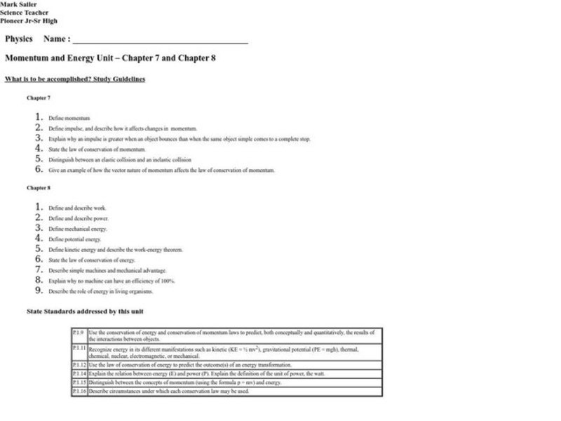 Momentum and Energy Lesson Plan
