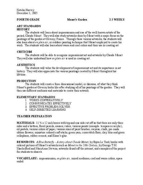 Monet's Garden Lesson Plan