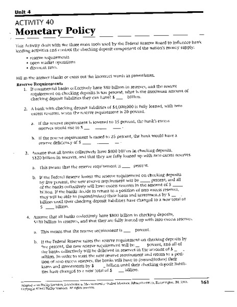 Monetary Policy Worksheet