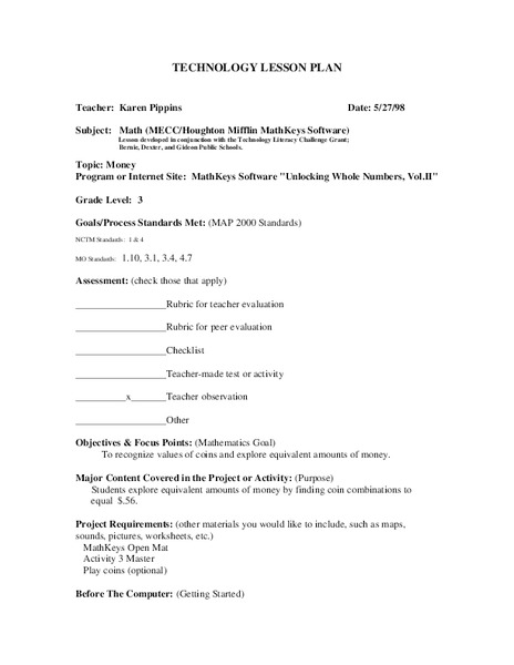 Money Lesson Plan