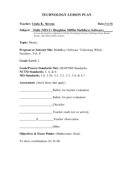 Money Lesson Plan