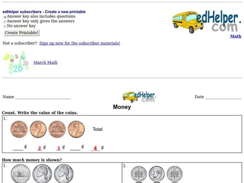 Money Worksheet