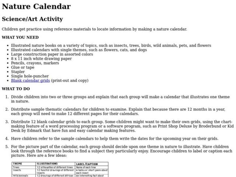Nature Calendar Lesson Plan