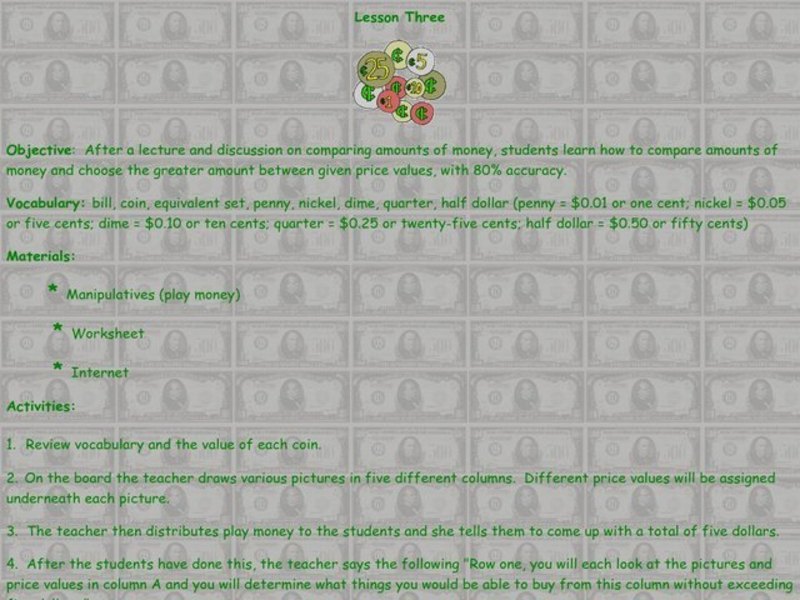 Money Lesson Plan