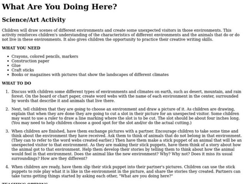 What Are You Doing Here? Lesson Plan