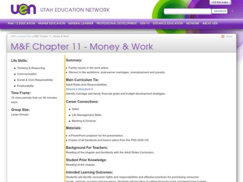 Money & Work Lesson Plan