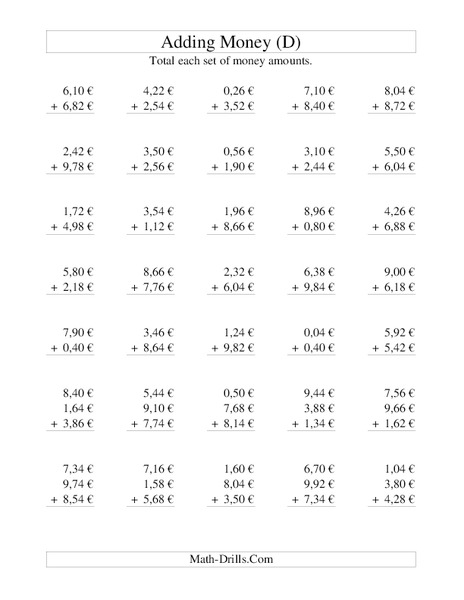 Money Addition Worksheet