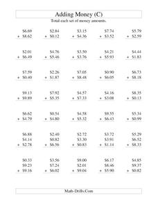 Money Addition Worksheet