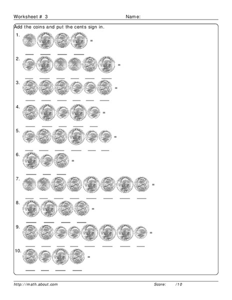 Money Addition Worksheet