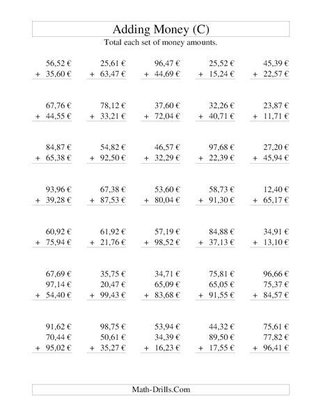Money Addition (C) Worksheet