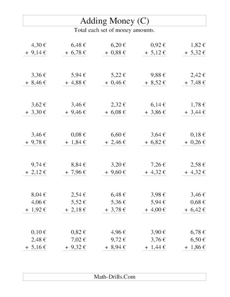 Money Addition (C) Worksheet