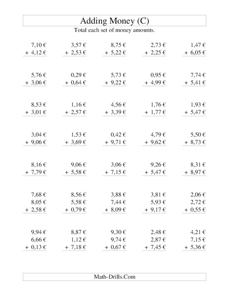 Money Addition (C) Worksheet