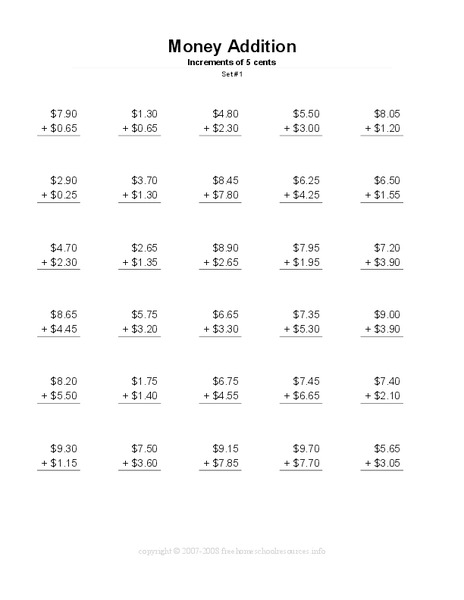 Money Addition Worksheet