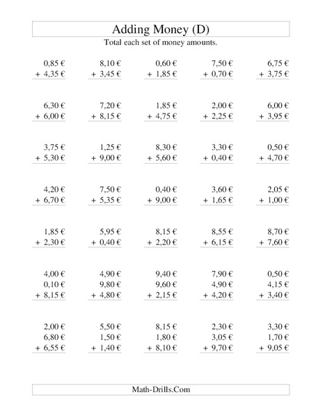 Money Addition (D) Lesson Plan