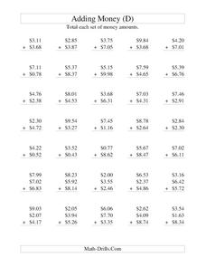 Money Addition (D) Worksheet