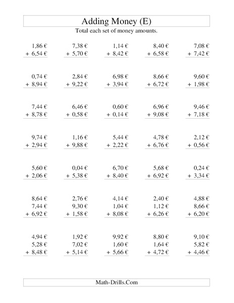 Money Addition (E) Worksheet