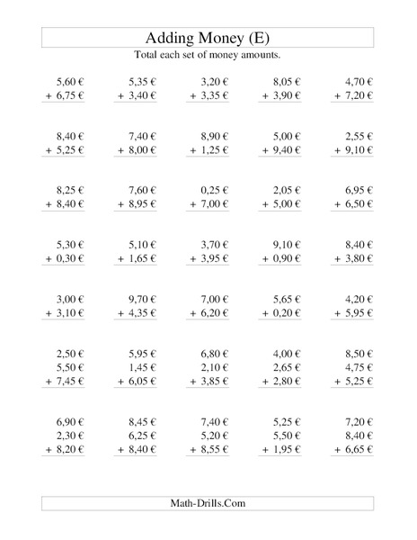 Money Addition (E) Lesson Plan