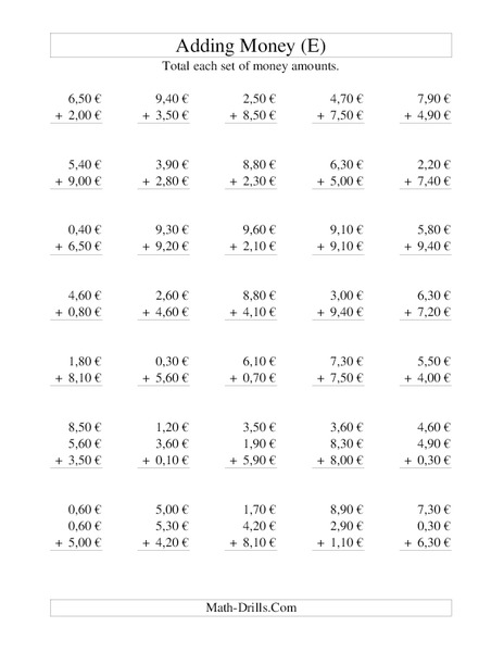 Money Addition (E) Worksheet