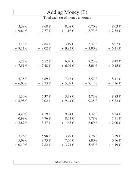 Money Addition (E) Worksheet