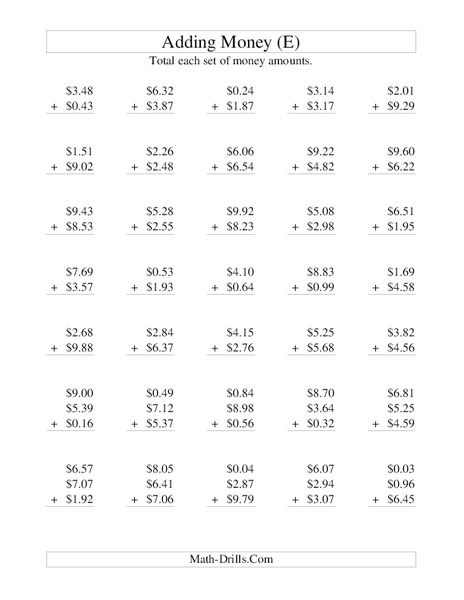 Money Addition (E) Worksheet