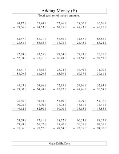 Money Addition (E) Worksheet