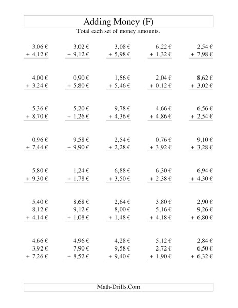 Money Addition (F) Worksheet