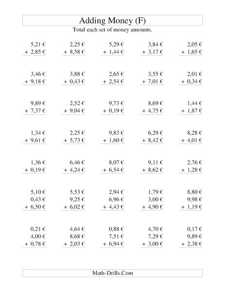 Money Addition (F) Worksheet