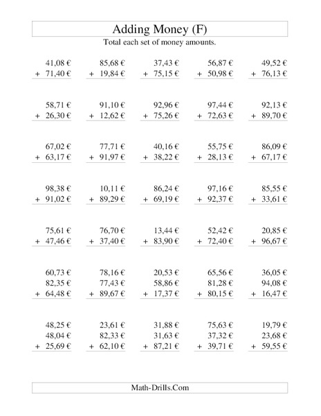 Money Addition (F) Worksheet