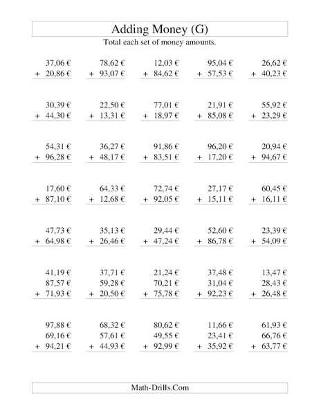 Money Addition (G) Worksheet