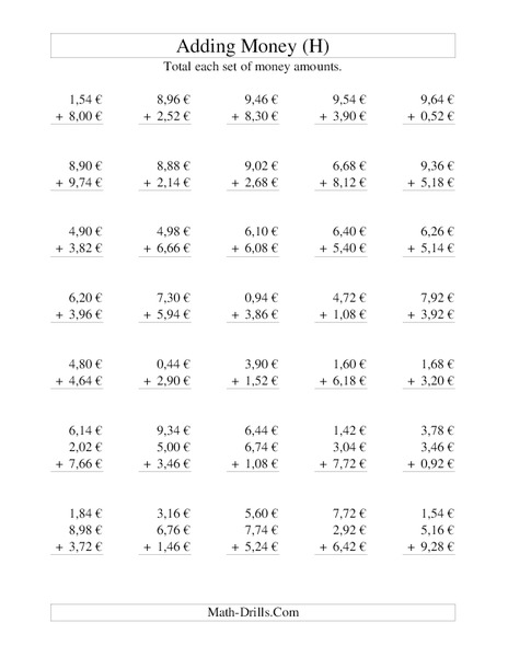 Money Addition (H) Worksheet