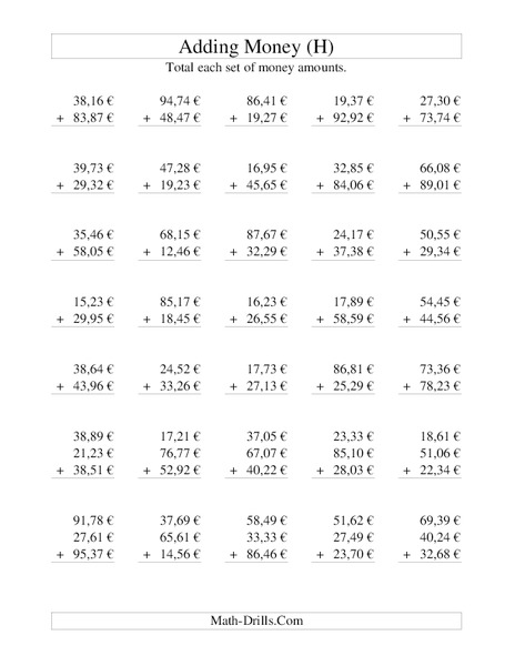 Money Addition (H) English Pounds and Pence Worksheet