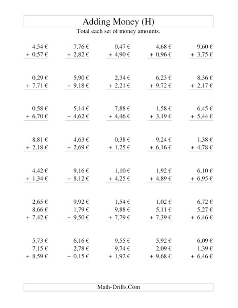 Money Addition (H) Worksheet
