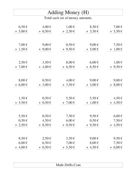 Money Addition (H) English Pounds and Pence Worksheet