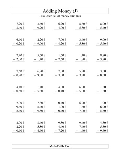 Money Addition (J) Lesson Plan