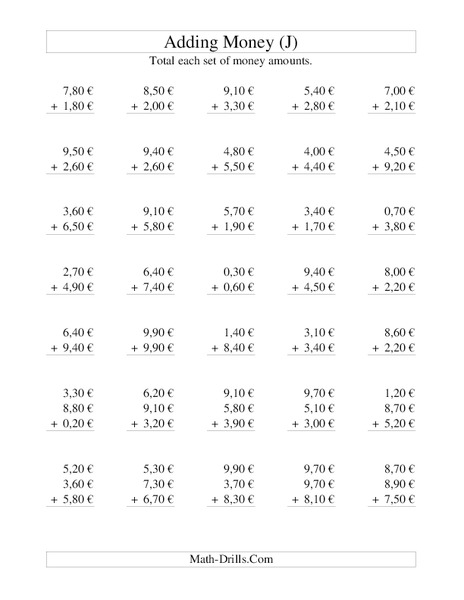 Money Addition (J) Lesson Plan
