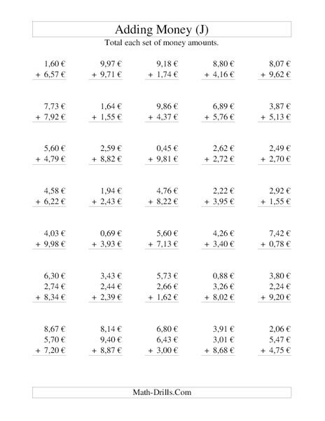 Money Addition (J) Worksheet