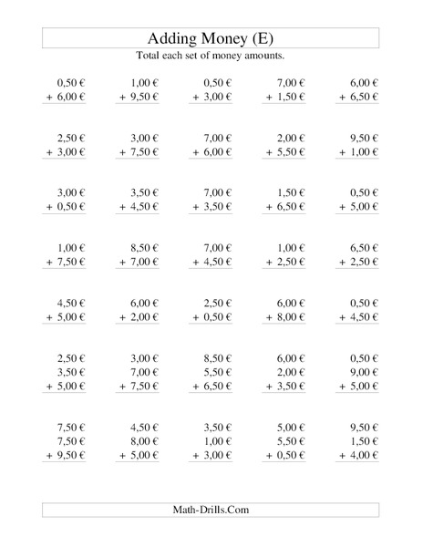 Money Addition [E] Worksheet