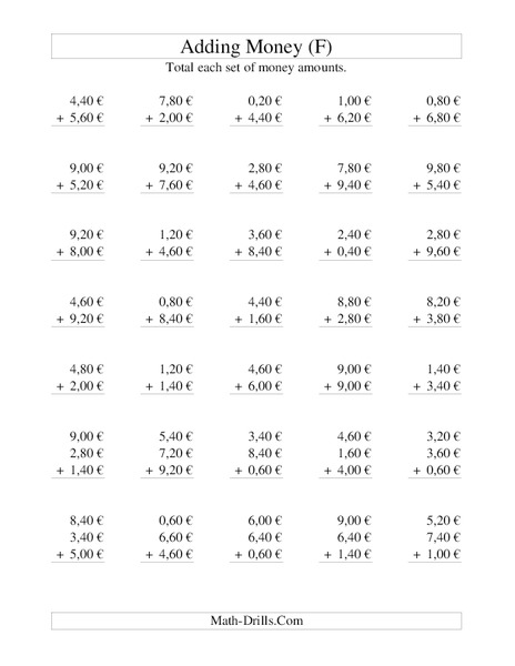 Money Addition [F] Worksheet