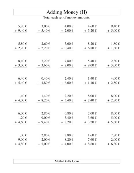 Money Addition [H] Worksheet