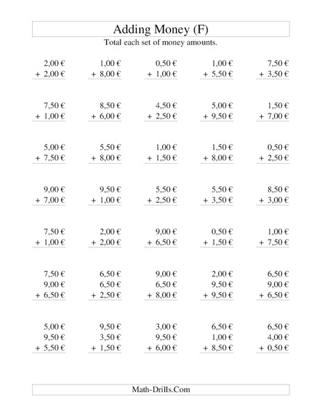 Money Addition [F] Worksheet