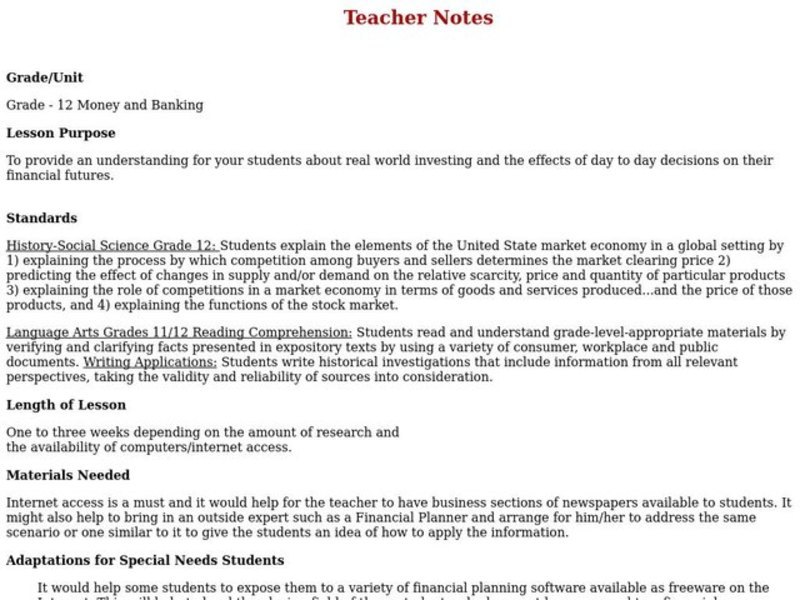Money and Banking Lesson Plan