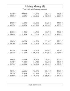 Money Addition [J] Worksheet