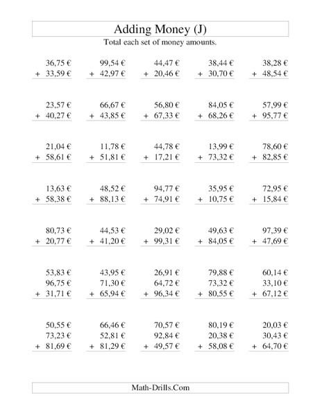 Money Addition [J] Worksheet