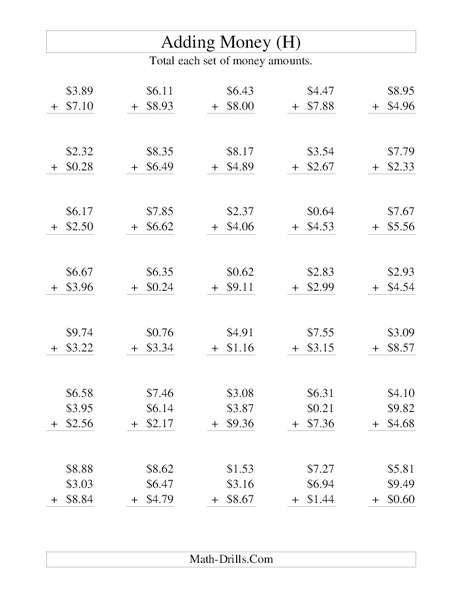 Money Addition [H] Worksheet