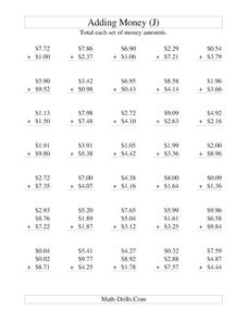 Money Addition [J] Worksheet