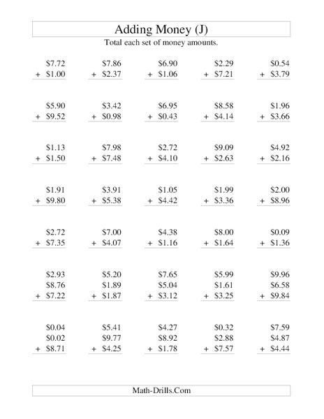 Money Addition [J] Worksheet