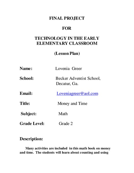 Money and Time Lesson Plan
